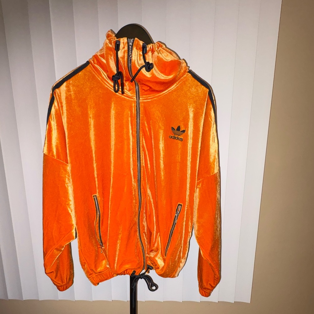 adidas Orange Velour Zip Jacket with Black Accents